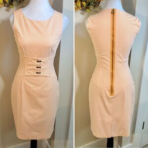 ANTONIO MELANI Corset Waist Orange/White Micro Stripe Sheath Career Dress Sz 0💚